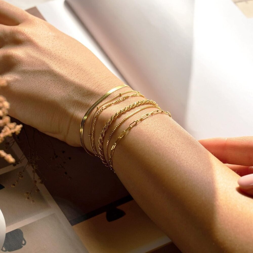 Gold Bracelets for Women's Waterproof, 14K Gold Plated Jewelry Sets Trendy - Picture 3 of 9